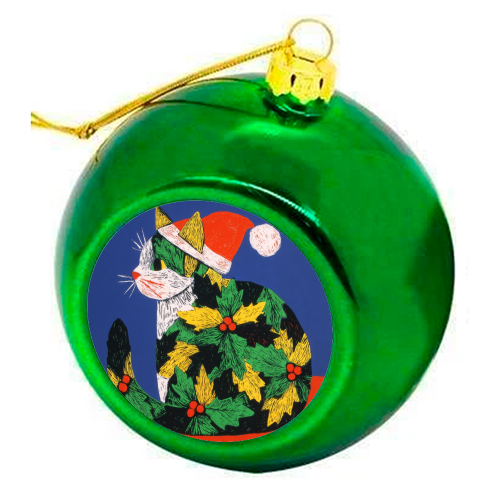Christmas kitty with hat - colourful christmas bauble by DejaReve