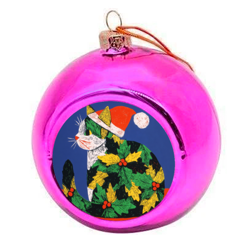 Christmas kitty with hat - colourful christmas bauble by DejaReve