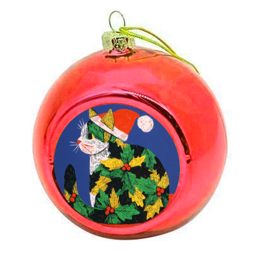 Christmas kitty with hat - colourful christmas bauble by DejaReve