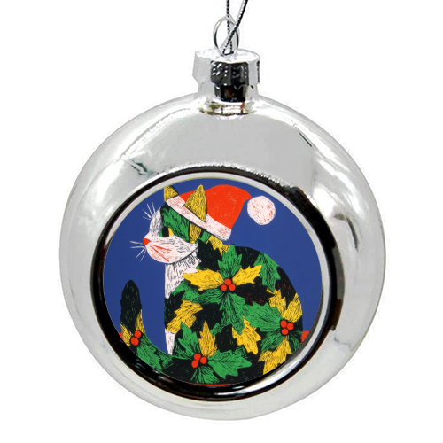 Christmas kitty with hat - colourful christmas bauble by DejaReve