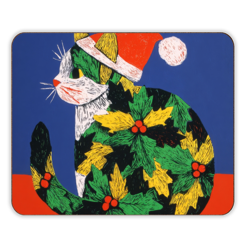 Christmas kitty with hat - designer placemat by DejaReve