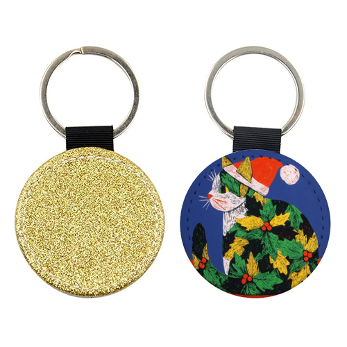 Christmas kitty with hat - keyring by DejaReve