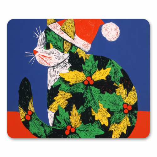 Christmas kitty with hat - mouse mat by DejaReve