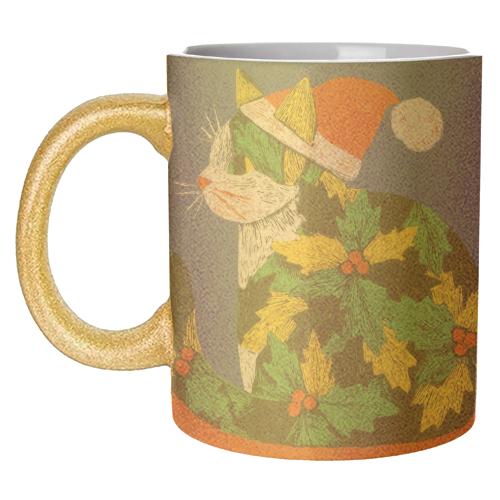 Christmas kitty with hat - unique mug by DejaReve