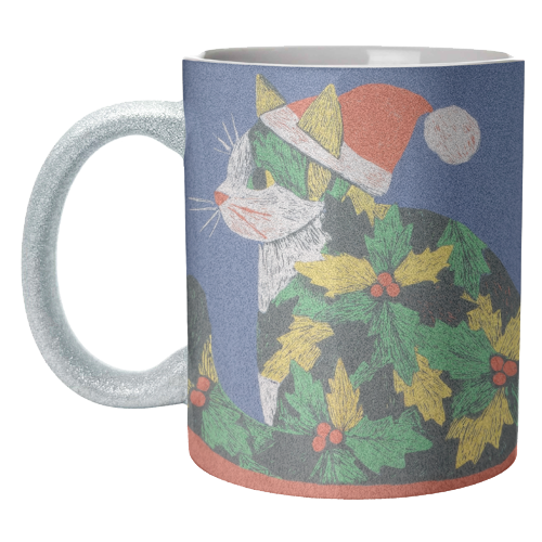 Christmas kitty with hat - unique mug by DejaReve