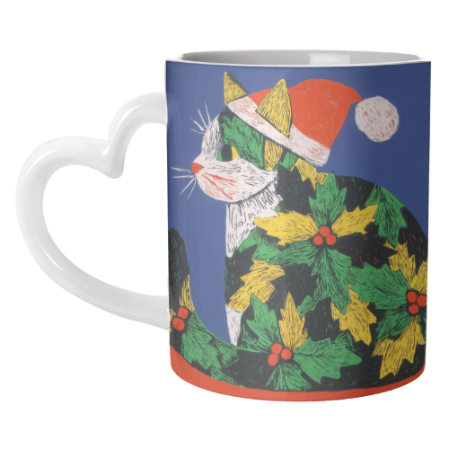 Christmas kitty with hat - unique mug by DejaReve
