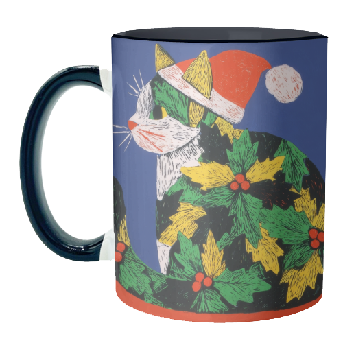 Christmas kitty with hat - unique mug by DejaReve