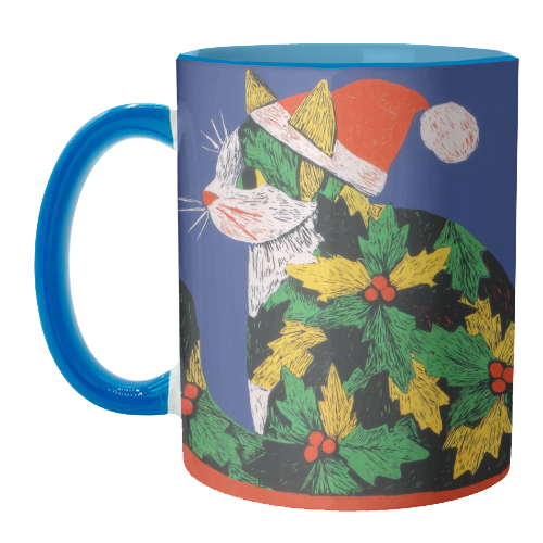 Christmas kitty with hat - unique mug by DejaReve