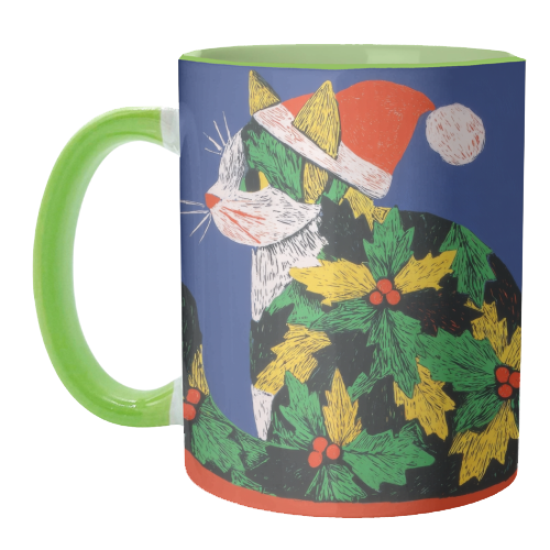 Christmas kitty with hat - unique mug by DejaReve