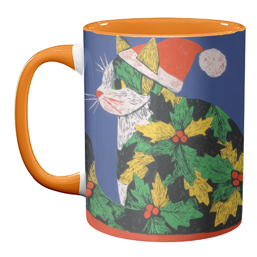 Christmas kitty with hat - unique mug by DejaReve