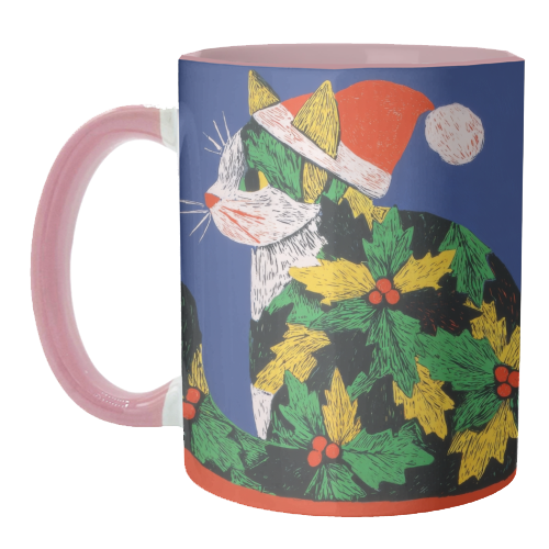 Christmas kitty with hat - unique mug by DejaReve