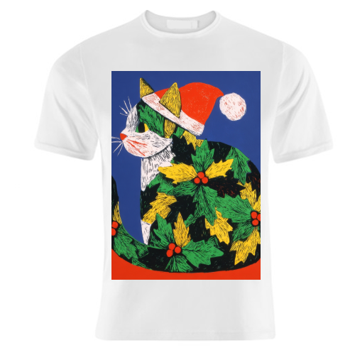 Christmas kitty with hat - unique t shirt by DejaReve