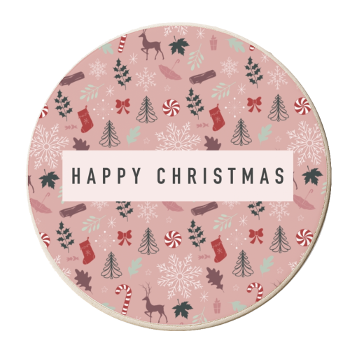 Christmas pattern in pink - personalised beer coaster by The Girl Next Draw