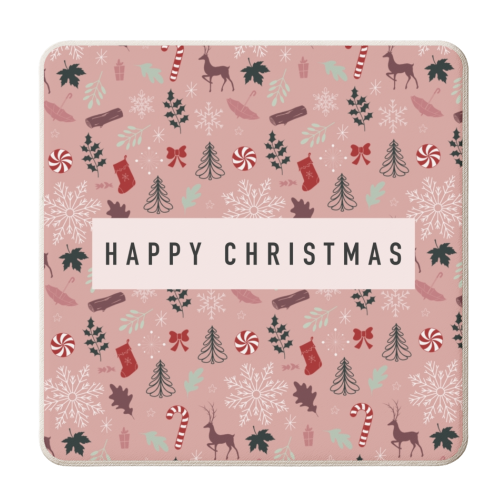 Christmas pattern in pink - personalised beer coaster by The Girl Next Draw