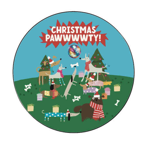 Christmas Pawty Dogs - Circle Sticker by Giddy Kipper