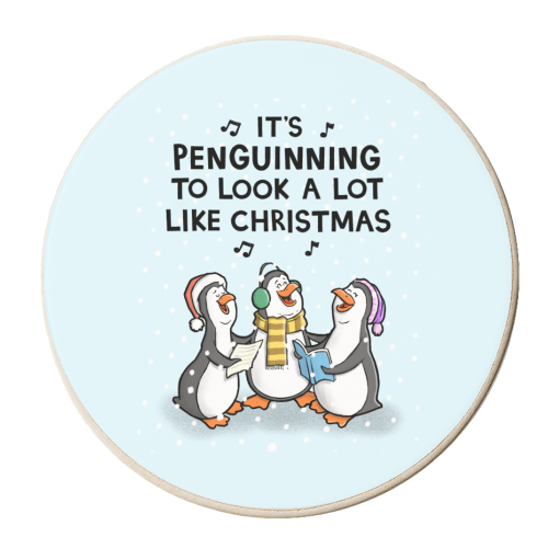 Christmas Penguin Pun - personalised beer coaster by Carl Batterbee