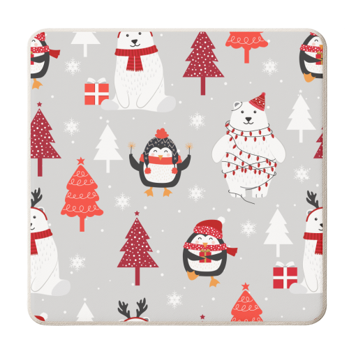 Christmas penguins and polar bears - personalised beer coaster by haris kavalla