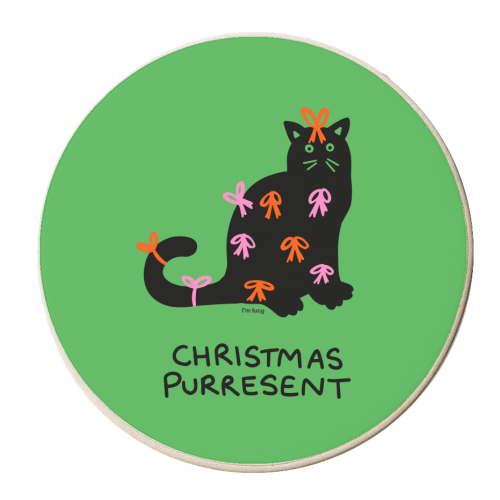 Christmas Purresent Cat - personalised beer coaster by Lucy Elliott