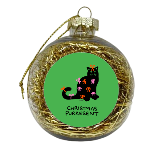Christmas Purresent Cat - xmas bauble by Lucy Elliott