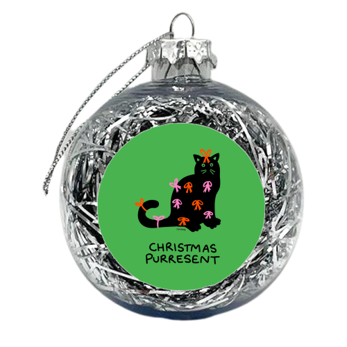 Christmas Purresent Cat - xmas bauble by Lucy Elliott