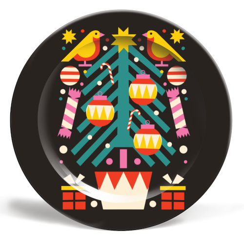 Christmas Tree Geometric Design - ceramic dinner plate by AbiGoLucky