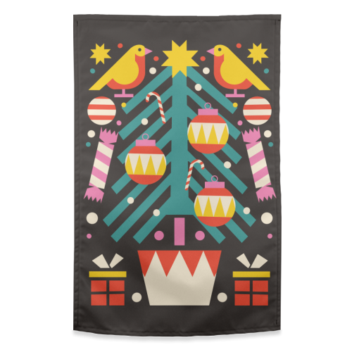 Christmas Tree Geometric Design - funny tea towel by AbiGoLucky