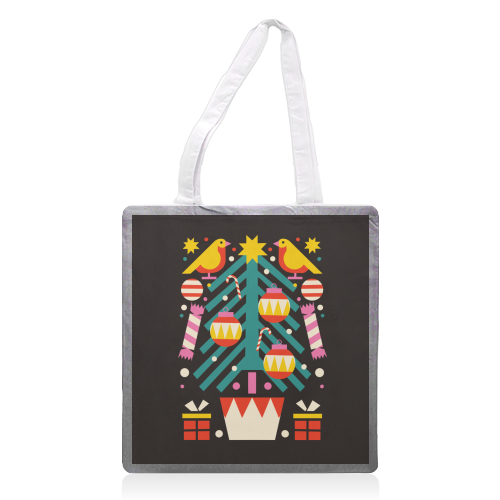 Christmas Tree Geometric Design - printed canvas tote bag by AbiGoLucky