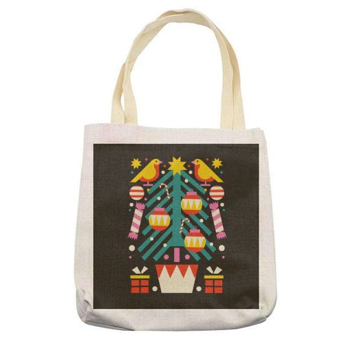 Christmas Tree Geometric Design - printed canvas tote bag by AbiGoLucky