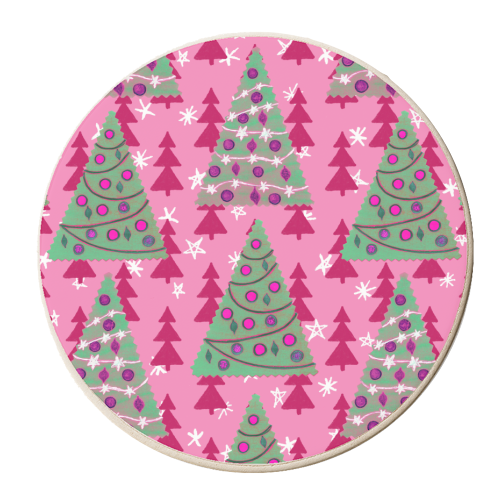 Christmas Trees on Hot Pink - personalised beer coaster by MitaDreamDesigns