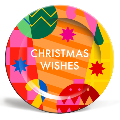 Christmas Wishes Geometric Xmas Design - ceramic dinner plate by AbiGoLucky