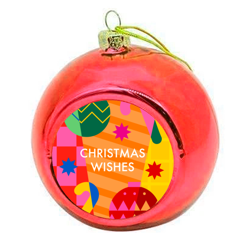 Christmas Wishes Geometric Xmas Design - colourful christmas bauble by AbiGoLucky