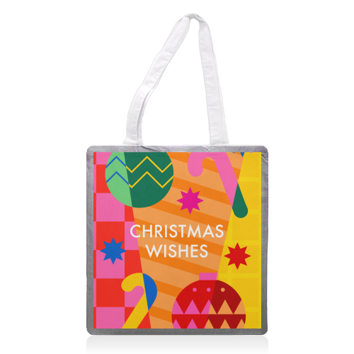 Christmas Wishes Geometric Xmas Design - printed canvas tote bag by AbiGoLucky