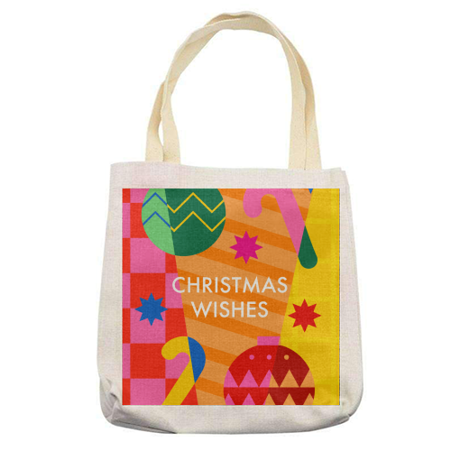 Christmas Wishes Geometric Xmas Design - printed canvas tote bag by AbiGoLucky