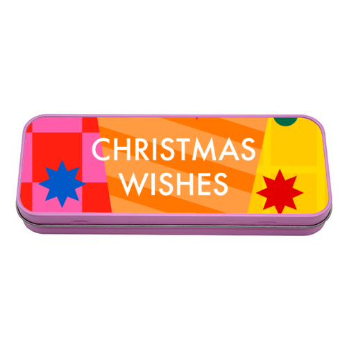 Christmas Wishes Geometric Xmas Design - tin pencil case by AbiGoLucky