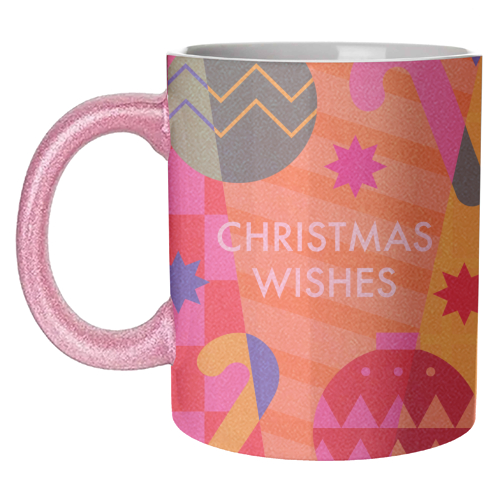 Christmas Wishes Geometric Xmas Design - unique mug by AbiGoLucky