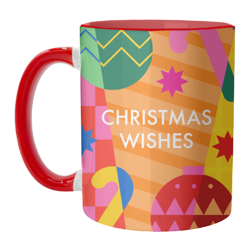 Christmas Wishes Geometric Xmas Design - unique mug by AbiGoLucky