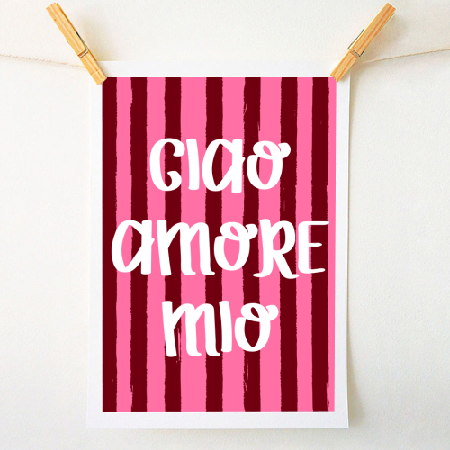 Ciao Amore Mio Pink Retro Stripes - A1 - A4 art print by EZbie