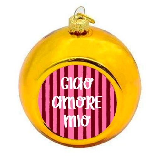 Ciao Amore Mio Pink Retro Stripes - colourful christmas bauble by EZbie