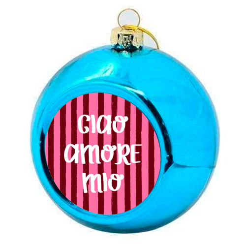 Ciao Amore Mio Pink Retro Stripes - colourful christmas bauble by EZbie