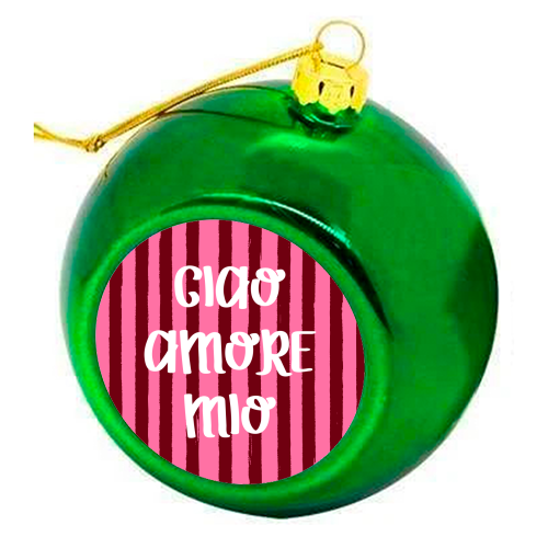 Ciao Amore Mio Pink Retro Stripes - colourful christmas bauble by EZbie