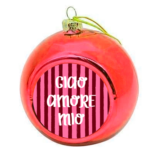 Ciao Amore Mio Pink Retro Stripes - colourful christmas bauble by EZbie