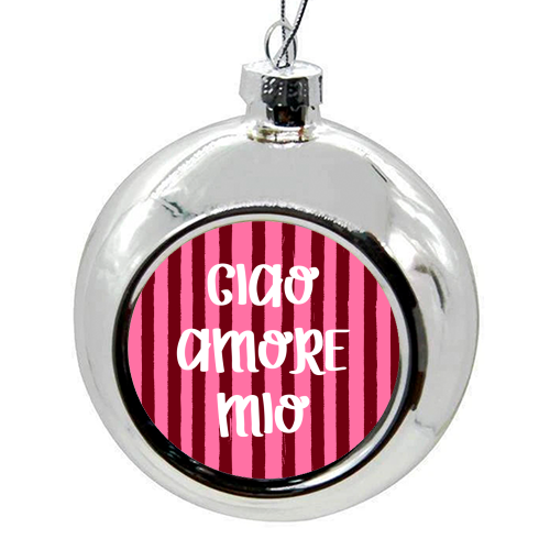 Ciao Amore Mio Pink Retro Stripes - colourful christmas bauble by EZbie
