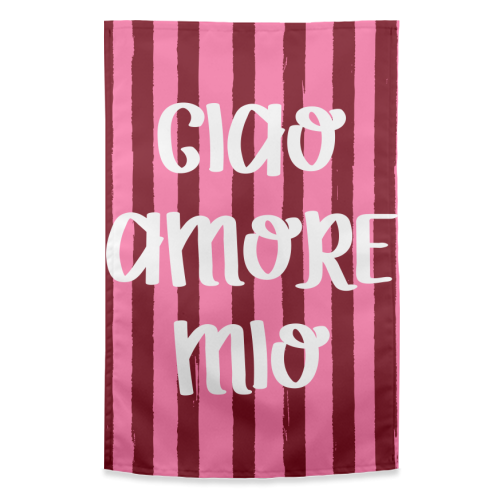 Ciao Amore Mio Pink Retro Stripes - funny tea towel by EZbie