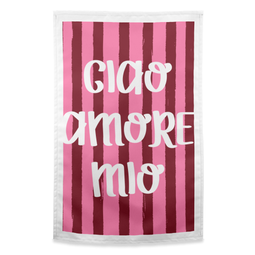 Ciao Amore Mio Pink Retro Stripes - funny tea towel by EZbie