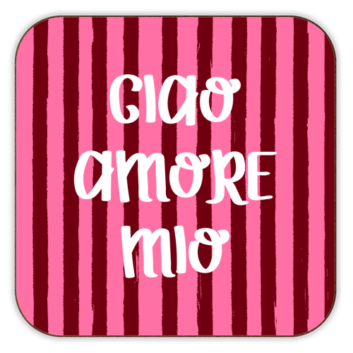 Ciao Amore Mio Pink Retro Stripes - personalised beer coaster by EZbie