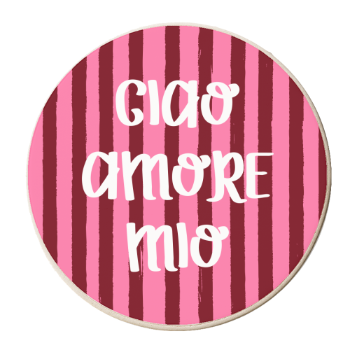 Ciao Amore Mio Pink Retro Stripes - personalised beer coaster by EZbie