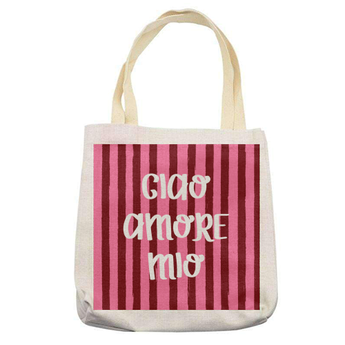 Ciao Amore Mio Pink Retro Stripes - printed canvas tote bag by EZbie