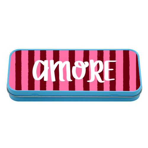 Ciao Amore Mio Pink Retro Stripes - tin pencil case by EZbie