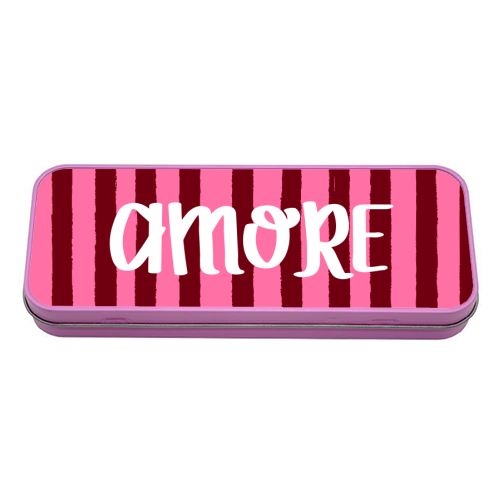 Ciao Amore Mio Pink Retro Stripes - tin pencil case by EZbie