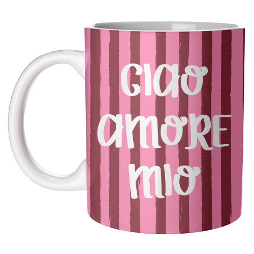 Ciao Amore Mio Pink Retro Stripes - unique mug by EZbie